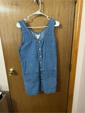 Vintage Cherokee Chore Denim Button-Front Jumper Dress in Classic Blue